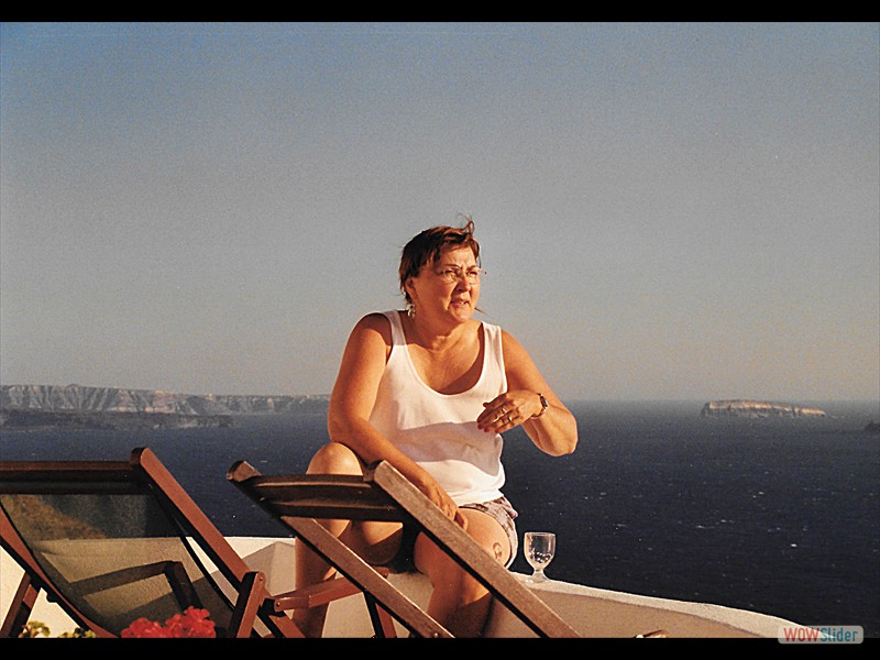 Santorini Greece Deb Enjoying Sun